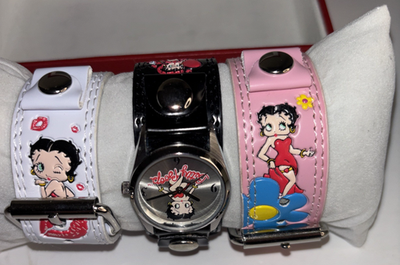 Vintage Betty Boop Watch W/ Leather Band Set of 3 - Pink 