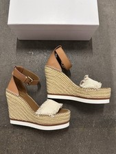See By Chloe Frayed Wedge Sandals Espadrilles Natural 41 NB 325