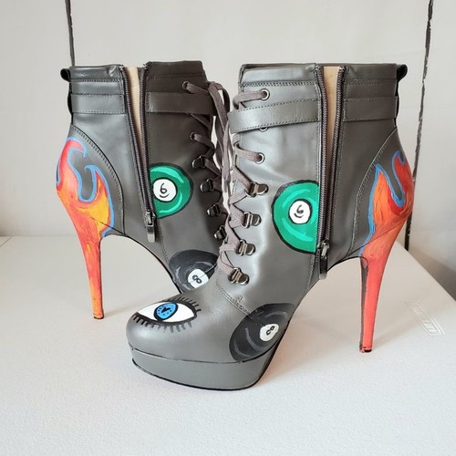 Paris Hilton Trinity Custom Art Leather Stiletto Heel Ankle Boots 11 - Picture 11 of 12