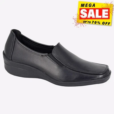 Mod Comfys Carrie Womens Leather Formal Dress Smart Slip-On Shoes Black