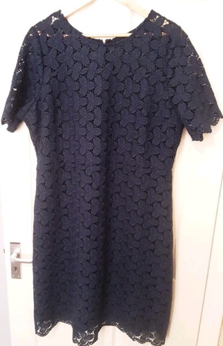 Joanna Hope Navy Lined Short Sleeve Floral Crochet Dress Size 20 Length 43"
