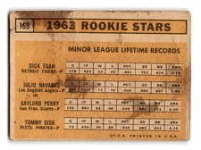 1963 Topps #169 1963 Rookie Stars ( Egan/Navarro / Gaylord Perry /Sisk) RC