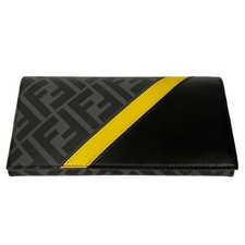 FENDI 7M0264 Long Wallet Continental FF Logo And Zucca Pattern Gray Fabric