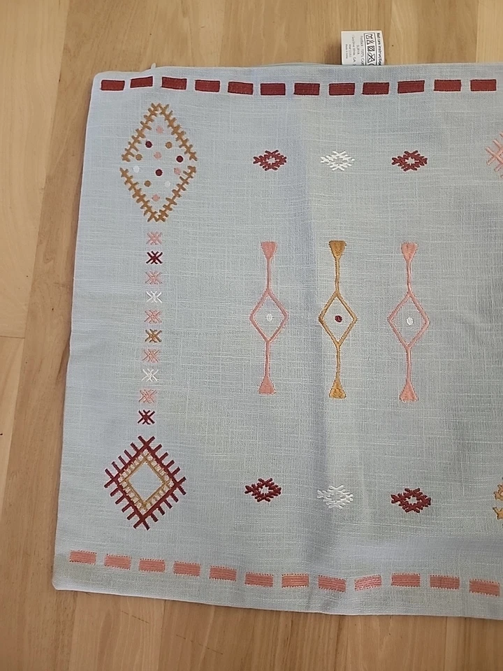 Surya Zada Light Blue Geometric Aztec Embroidered Pillow Cover 20x20 NEW Nwot - Image 3 of 4