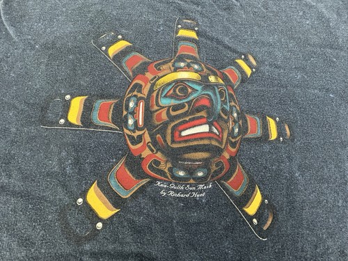Vintage Kwa-Gulth Sun Mask Richard Hunt Art T-Shirt First Nations 1990s Rare - Picture 5 of 9
