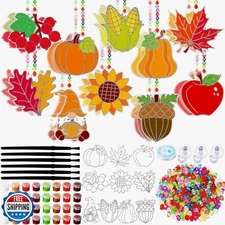 Beeveer 30 Sets Fall Plant Suncatchers Art Kits DIY Thanksgiving Pumpkin Mapl
