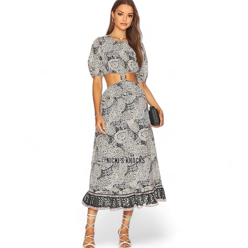 Cleobella Josephine Black White Boho Cut Out Maxi Dress Organic Cotton Size M - Picture 3 of 16