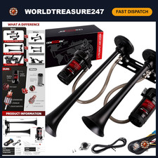 12v Metal Train Horn Kit With 2 Trumpets Dual Air Compressors For Trucks