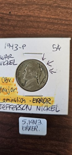 1943-P Jefferson War Nickel, Lamination Error With A Fold, Circ. Free Shipping - Picture 6 of 9