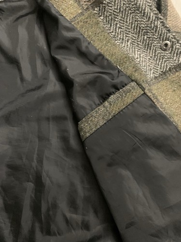 Men's Plaid patch work Wool Blend Bomber Jacket Green/black/ brown Size Large - Picture 4 of 8