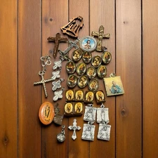 Religious Vintage Scrap Jewelry Craft Lot Exact Items Pictured