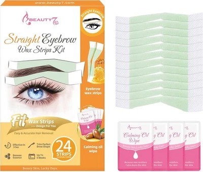 Beauty7 Waxing Strips for Eyebrows - Straight Shaper Pre-cut Wax...