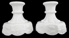 Vintage Pair Of Westmoreland White Milk Glass Candle Holders Paneled Grape