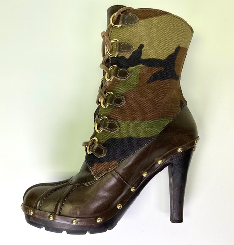 Michael Kors Shearling Lined Lace Up Grommet Camo Boots Size US 7 M Camouflage - Picture 11 of 16