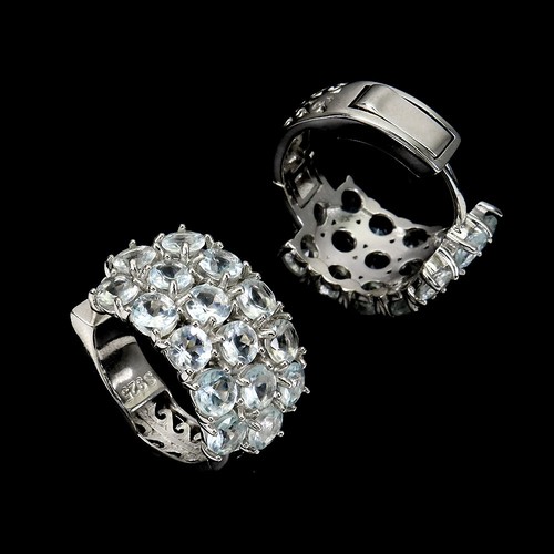 925 Sterling Silber Ohrringe Rund Aquamarin 4mm Natürlicher Edelstein, Schmuck - Bild 3 von 10