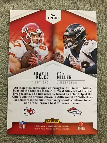 2018 Panini Elite TRAVIS KELCE vs VON MILLER Face To Face Insert Chiefs Broncos - Picture 3 of 4