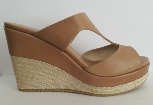 PLACCA LOGO Jimmy Choo PACANE Marrone Oro Espadrilla Zeppa SLIDES EU 42 I LOVE - Foto 2 di 8