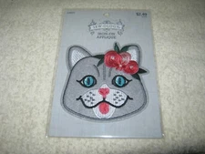 Sew-ology - Iron On Patch - Grey Kitty with Floral Accents - Adorable - New