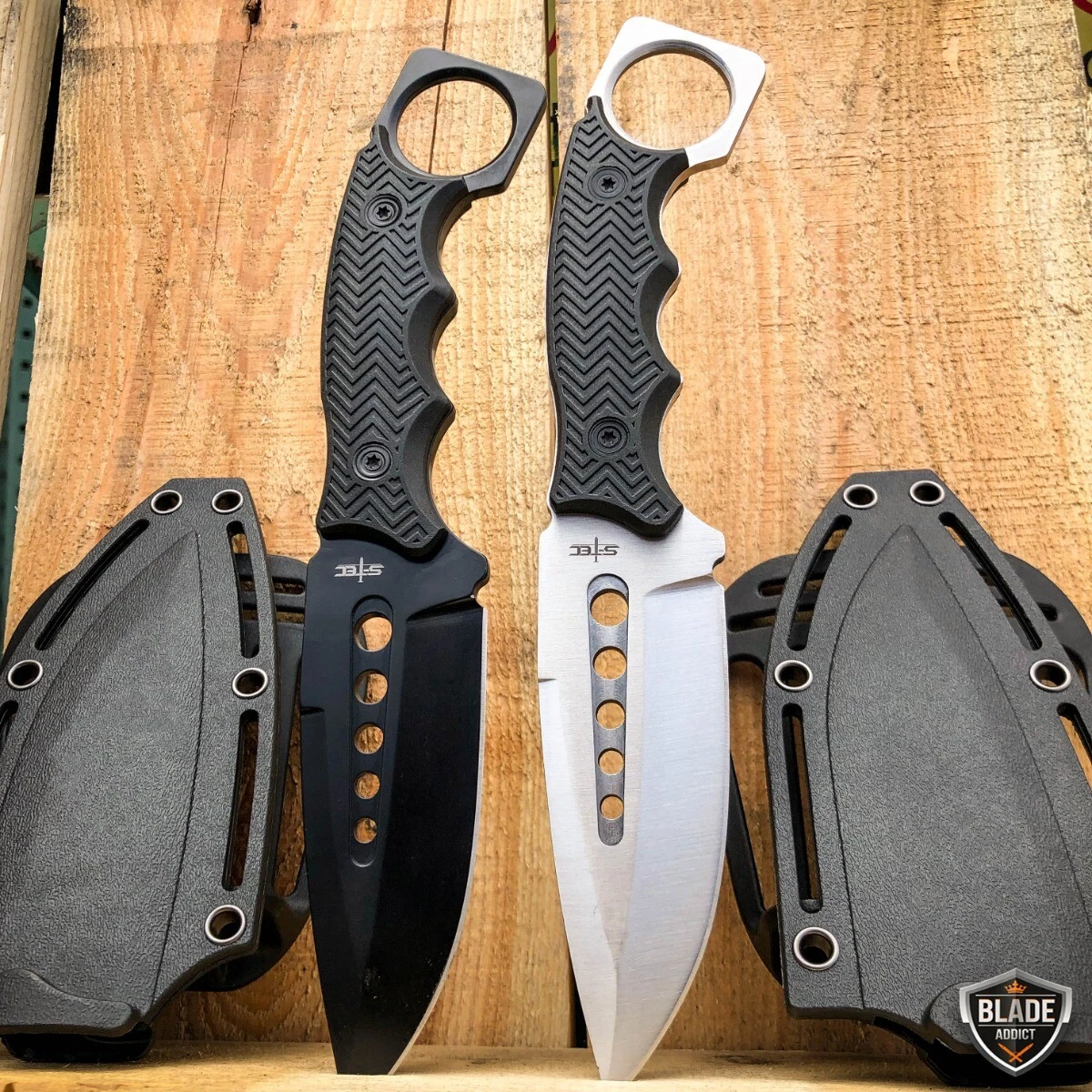 2PC 8.5 Fixed Blade Tactical Hunting Knife with ABS Belt Loop Holster  Sheath