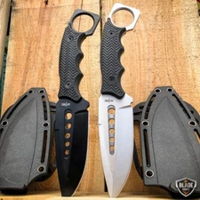 2PC 8.5" Fixed Blade Tactical Hunting Knife with ABS Belt Loop Holster Sheath