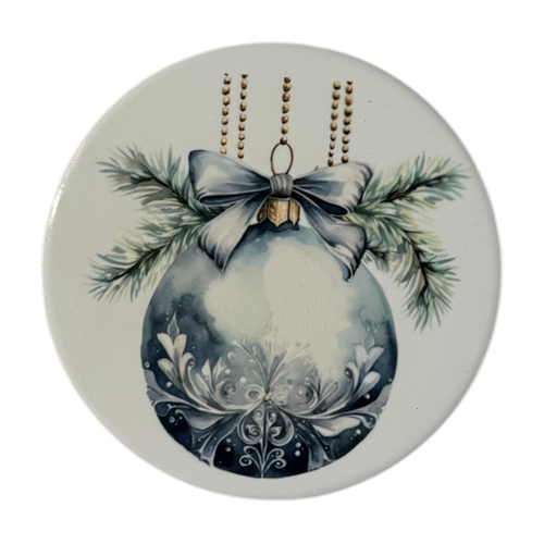 Sottobicchiere tondo in ceramica 4" - retro sughero - mix o fiammifero - ornamenti argento - natale - regalo - Foto 3 di 10