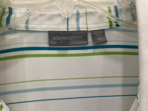Ashworth Men's Golf Shirt Size XL White Green Stripes TPC Tampa Bay Patch 127 - Picture 6 of 9