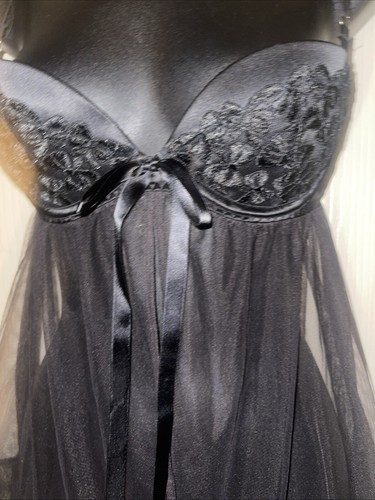 Victoria’s Secret Black Sheer Embroidered Bra Double Glitter Strap Sz 34B - Picture 4 of 15