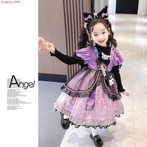 Cartoon Kuromi Kids Knitted Sweater Bowknot Medium-Long Style Princess Dress - Picture 8 of 16