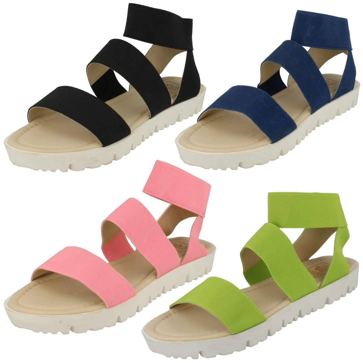 Ladies Down To Earth Elasticated Flat Sandals F1R0406