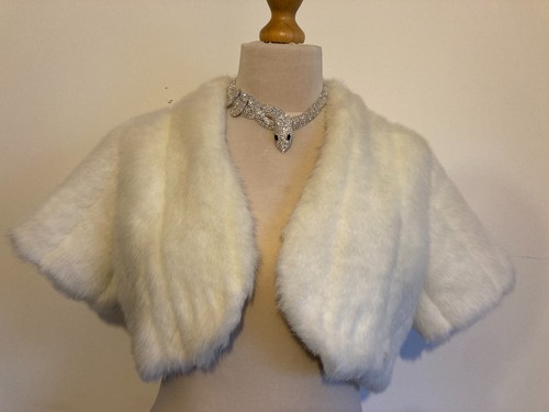 Faux Fur Jacket 14 Cream Bolero DEBUT Simulated Mink Evening Party