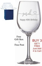 Personalised Engraved Wine Glass Birthday Gift 18th, 21st, 30th, 40th, boxed