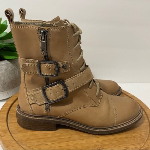 Lucky Brand Nolan Tan Leather Combat Moto Boot Military Lace Up Women's Size 7 - Picture 2 of 9