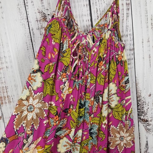 New ANTHROPOLOGIE Birds Floral Slip Dress Maxi Strappy Purple Large Petite LP - Picture 7 of 12