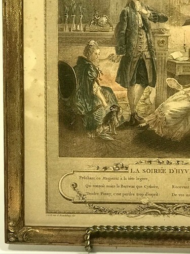 Antiker französischer Nachdruck Gravur La Soire D'Hyver Winterabend gemarkt 1774 - Bild 6 von 10