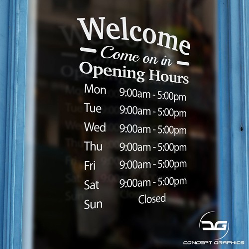 Opening Hours Personalised  Shop Times Window Wall Sign Vinyl Decal Sticker - Picture 2 of 6