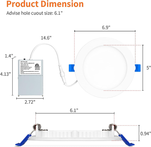 4 Pack 6 Inch 5CCT LED Canless Recessed Lighting with Night Light, 2700K/3000K/3 - 第 4/12 張圖片