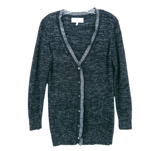 Victoria's Secret Black Silver Metallic Shimmer Cardigan Pockets Size MEDIUM