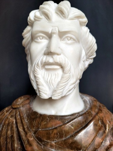 Antique Roman Emperor Bust Marcus Aurelius Sculpture in 3 Marbles 20th Century - Picture 2 of 7