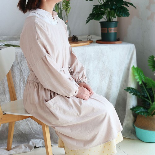 Mujeres Algodón Manga Larga Delantal Trabajo Bolsillos Generales Chef Cocina Jardín Ropa de Trabajo - Imagen 6 de 18