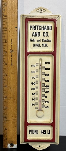 Vintage PRITCHARD AND CO. LAUREL. NEBR. Advertising Thermometer. “V1“ - Picture 4 of 4