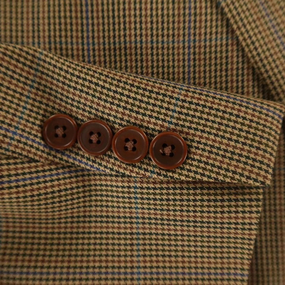 VTG Gun Check Jacket L LT Beige Houndstooth 100% Wool Blazer Made in USA 44L - Image 4 of 4
