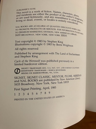 Stephen King CYCLE OF THE WEREWOLF First Signet Printing April, 1985 Unread MINT - Picture 2 of 5