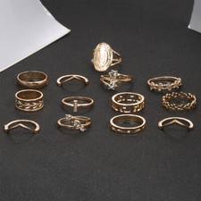 13pcs Gold Boho Stack Plain Above Knuckle Ring Sun Leaf Finger Tip Rings Set