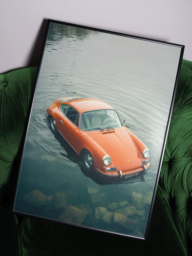 Vintage Porsche In Lake Art Print, Porsche 911 Retro Wall Decor - Video 1 of 1