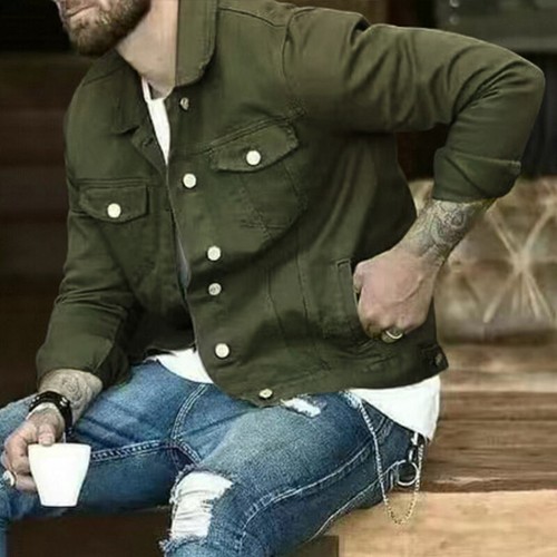 Multi-pocket Denim Jacket Denim Workwear Jacket Tops Coat Men Slim Solid M-3XL - Picture 11 of 31