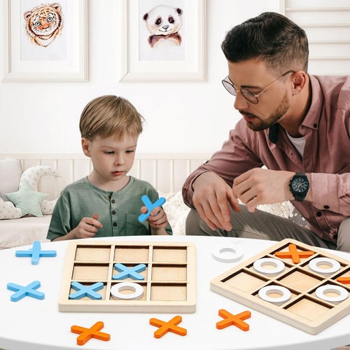 Tic-Tac-Toe GameMini Tabletop Wooden Board Game Competitive X/O Blocks Kids Gift