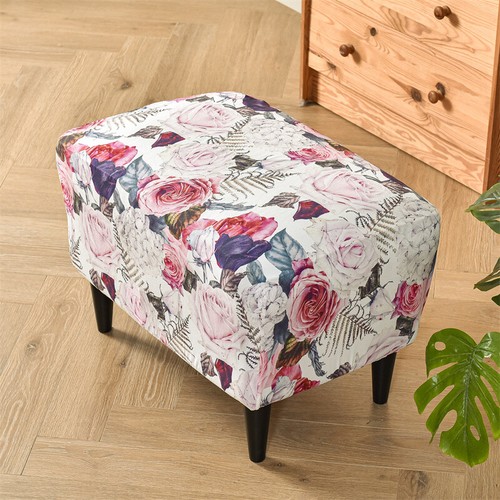 Floral Elastic Rectangle Footstool Cover Stretch Ottoman Storage Stool Slipcover - Picture 8 of 30