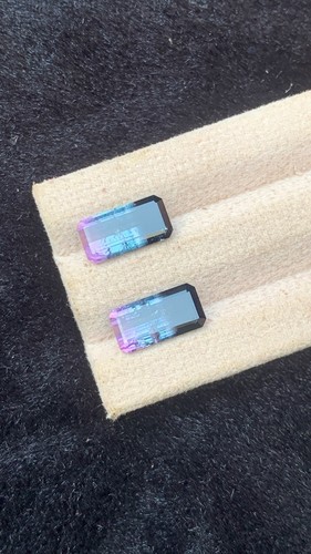 5.19 CRT Natural Faceted Tricolour Tourmaline Pair - Picture 2 of 5