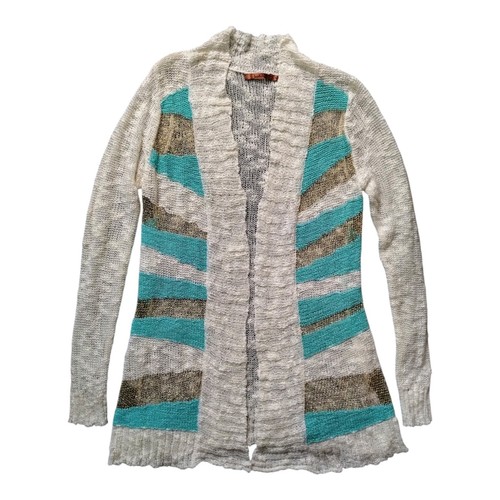 Belldini Women's Teal Gold White Open Front  Knitted Cardigan Size Medium  - Foto 3 di 7