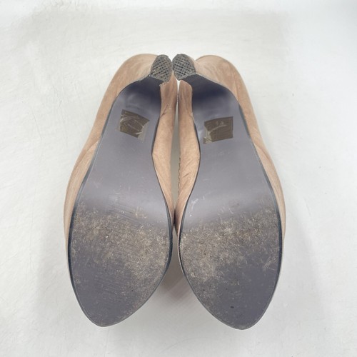 TAUPE BRAUN WILDLEDER HIGH HEELS GOLD KETTE PLATEAU STILETTO 6” SPITZ Gr UK 3,5 - Bild 7 von 9